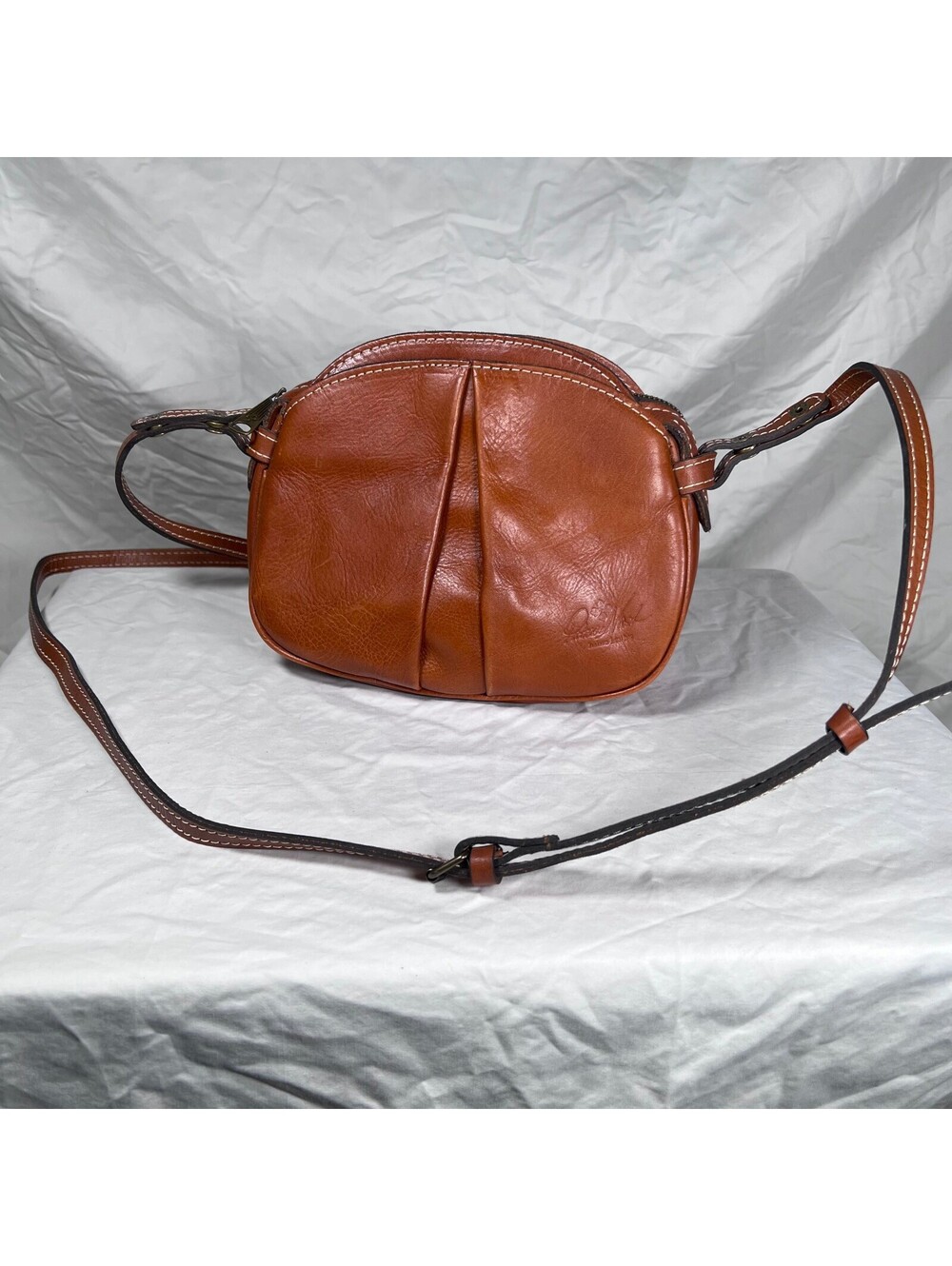 Osgoode Marley Brown Leather Double Zip Organizer Crossbody Bag
